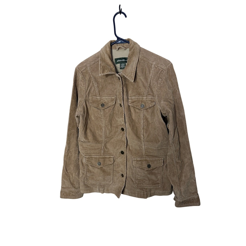 Eddie Bauer Womens Tan Corduroy Utility Field Jacket Brown Cotton Blend Size M